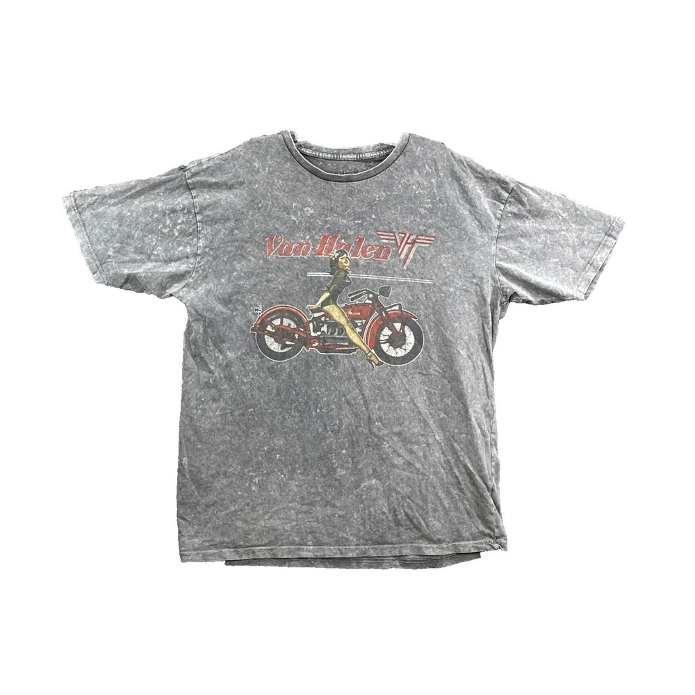 Van Halen T-Shirt Mens XL Gray Acid Wash Rock Biker Pinup Streetwear Graphic Tee